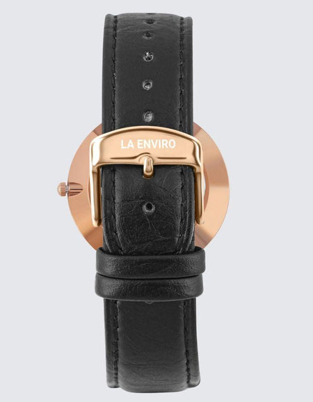 Rose Gold Marble Watch With Pineapple Leather Black Strap I 40 MM-1