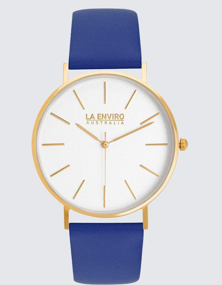 Gold Classic Watch with Blue Strap I 40 MM-1