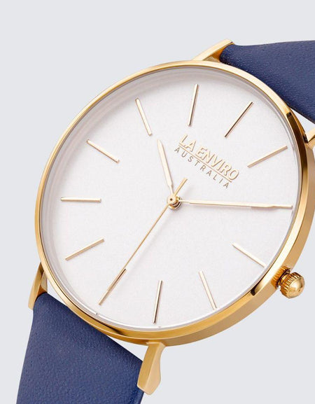Gold Classic Watch with Blue Strap I 40 MM-0