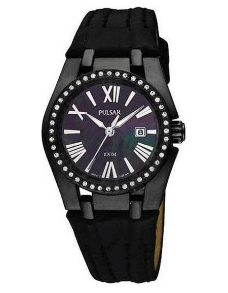 Pulsar Ladies' Quartz Watch Strap Replacement - Black Leather Band for Ø 27mm Watch