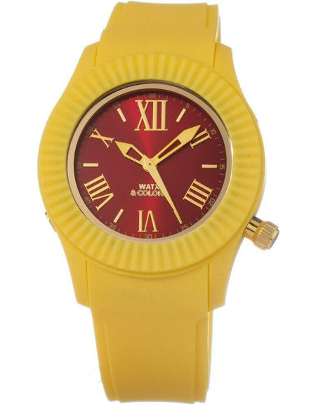 Formal Tone:
Introducing the Watx Ladies' Quartz Wristwatch COWA3010-RWA4046, Red Dial, Yellow Silicone Strap, Ø 43mm - a Timepiece of Unmatched Elegance and Style