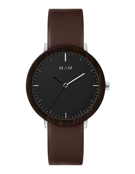MAM Unisex Wristwatch MAM627 (Ø 39 mm) - Brown Leather Strap, Black Dial