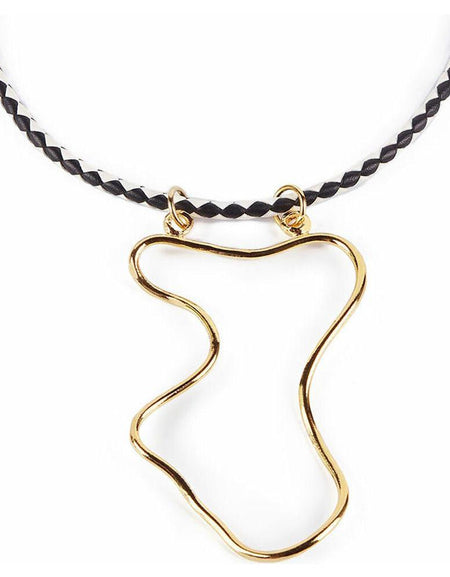 Ladies' Necklace Shabama Malawi Brass Bathed in golden flash Leather 38 cm-0