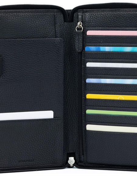 K0005AB | Portadocumenti da Viaggio in Vera Pelle pieno fiore, grana dollaro - Colore Nero - Dimensioni: cm 12,5 x 22 x 2 - Confezione: Sacchetto Tnt-0