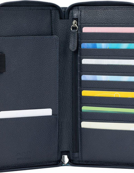 K0005DB | Portadocumenti da Viaggio in Vera Pelle pieno fiore, grana dollaro - Colore Blu - Dimensioni: cm 12,5 x 22 x 2 - Confezione: Sacchetto Tnt-0