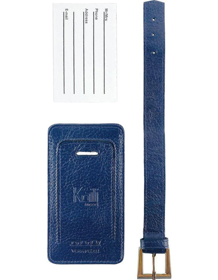 K0006DB | Targhetta per bagaglio in Vera Pelle pieno fiore con leggera grana. Colore Blu. Cinturino regolabile. Dimensioni: cm 12 x 6,5 x 1 - Confezione: Gift Box rigido fondo/coperchio-1