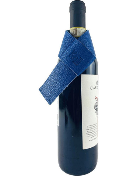 K0010DB | Salvagoccia per Bottiglia Made in Italy in Vera Pelle pieno fiore, grana dollaro - Colore Blu. Dimensioni: cm 27 x 4 x 0,5. Confezione: Gift Box rigido fondo/coperchio-0
