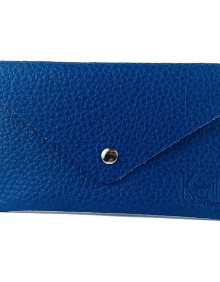 K0040DB | Bustina con pattina Made in Italy in Vera Pelle pieno fiore, grana dollaro - Colore Blu - Dimensioni: cm 13 x 8 x 0,5 - Confezione: Gift Box rigido fondo/coperchio-1