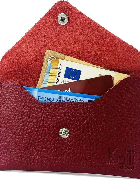 K0040VB | Bustina con pattina Made in Italy in Vera Pelle pieno fiore, grana dollaro - Colore Rosso - Dimensioni: cm 13 x 8 x 0,5 - Confezione: Gift Box rigido fondo/coperchio-0