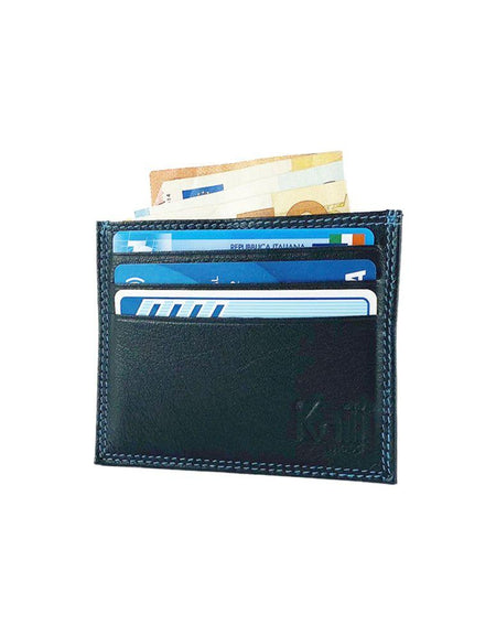 K10216AB | Porta Carte di Credito in Vera Pelle pieno fiore, con leggera grana. Colore Nero. Tasca centrale grande. Dimensioni: cm 9,8 x 8 x 0,5. Confezione: Gift Box rigido fondo/coperchio-1