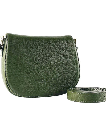 RB1002E | Borsa a Tracolla in Vera Pelle Made in Italy con Tracolla removibile in pelle e attacchi con fibbie in metallo Oro Lucido - Colore Verde - Dimensioni: cm 26 x 20 x 10-0
