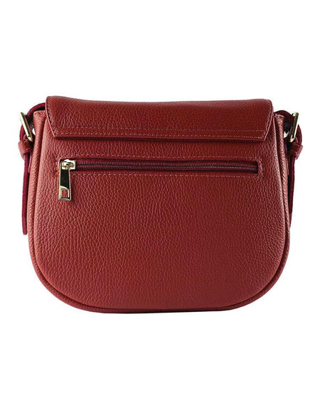 RB1002V | Borsa a Tracolla in Vera Pelle Made in Italy con Tracolla removibile in pelle e attacchi con fibbie in metallo Oro Lucido - Colore Rosso - Dimensioni: cm 26 x 20 x 10-1