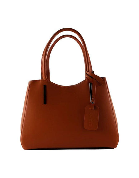 RB1004AM | Borsa a Mano in Vera Pelle Made in Italy con Tracollina removibile e attacchi con moschettoni in metallo Canna di Fucile - Colore Paprica - Dimensioni: cm 33 x 25 x 15 + Manici 13 cm-0