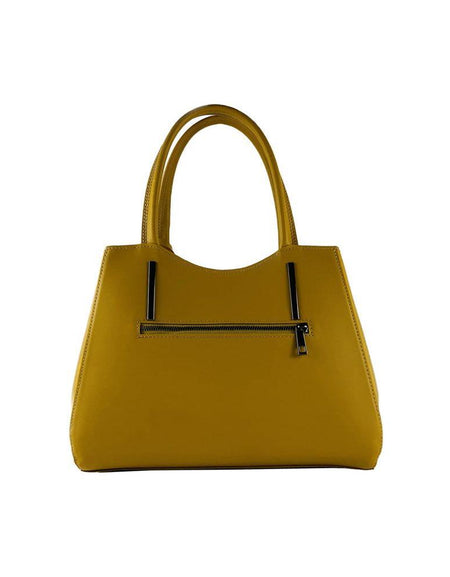 RB1004R | Borsa a Mano in Vera Pelle Made in Italy con Tracollina removibile e attacchi con moschettoni in metallo Canna di Fucile - Colore Senape - Dimensioni: cm 33 x 25 x 15 + Manici 13 cm-1