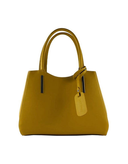 RB1004R | Borsa a Mano in Vera Pelle Made in Italy con Tracollina removibile e attacchi con moschettoni in metallo Canna di Fucile - Colore Senape - Dimensioni: cm 33 x 25 x 15 + Manici 13 cm-0