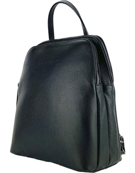 RB1018A | Zaino Donna Doppio scomparto in Vera Pelle Made in Italy con spallacci regolabili. Accessori in metallo Canna di Fucile - Colore Nero - Dimensioni: cm 26 x 30 x 14,5-1