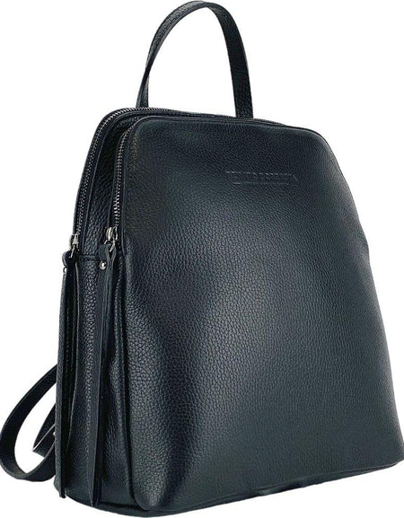 RB1018A | Zaino Donna Doppio scomparto in Vera Pelle Made in Italy con spallacci regolabili. Accessori in metallo Canna di Fucile - Colore Nero - Dimensioni: cm 26 x 30 x 14,5-0