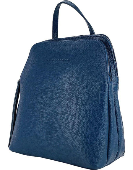 RB1018D | Zaino Donna Doppio scomparto in Vera Pelle Made in Italy con spallacci regolabili. Accessori in metallo Canna di Fucile - Colore Blu - Dimensioni: cm 26 x 30 x 14,5-1