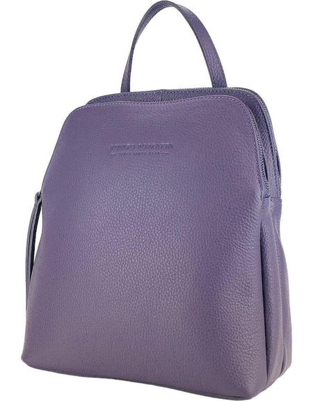 RB1018Y | Zaino Donna Doppio scomparto in Vera Pelle Made in Italy con spallacci regolabili. Accessori in metallo Canna di Fucile - Colore Viola - Dimensioni: cm 26 x 30 x 14,5-1