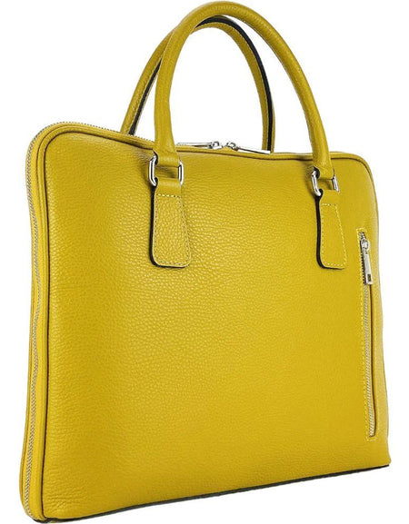 RB1019AR | Cartella Business Unisex in Vera Pelle Made in Italy con tracolla removibile. Attacchi con moschettoni in metallo Nickel Lucido - Colore Senape - Dimensioni: cm 37 x 29 x 6,5-1