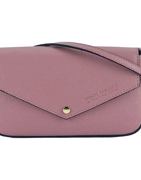 RB1023AZ | Borsa piccola a Spalla con Tracolla a catena removibile in Vera Pelle Made in Italy. Pattina di Chiusura. Accessori in metallo Oro Lucido - Colore Rosa Antico - Dimensioni: cm 22 x 12 x 3-1