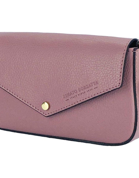 RB1023AZ | Borsa piccola a Spalla con Tracolla a catena removibile in Vera Pelle Made in Italy. Pattina di Chiusura. Accessori in metallo Oro Lucido - Colore Rosa Antico - Dimensioni: cm 22 x 12 x 3-0