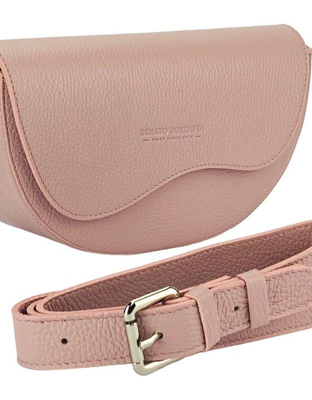 RB1027AZ | Borsa Donna a Bandoliera stondata in Vera Pelle Made in Italy. Tracolla removibile e regolabile in pelle. Accessori Nickel Lucido - Colore Rosa Antico - Dimensioni: cm 25 x 15 x 9-0