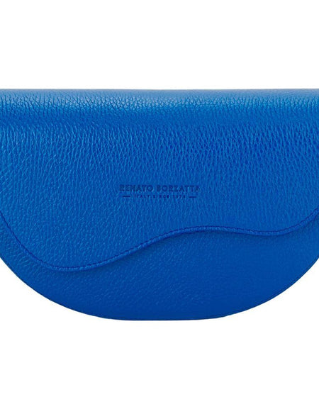 RB1027CH | Borsa Donna a Bandoliera stondata in Vera Pelle Made in Italy. Tracolla removibile e regolabile in pelle. Accessori Nickel Lucido - Colore Blu Royal - Dimensioni: cm 25 x 15 x 9-1