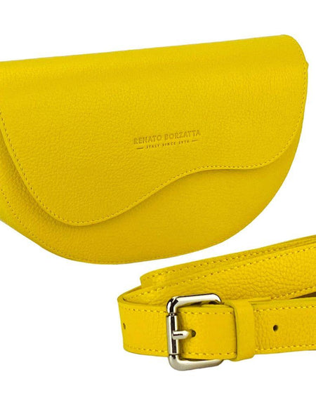 RB1027R | Borsa Donna a Bandoliera stondata in Vera Pelle Made in Italy. Tracolla removibile e regolabile in pelle. Accessori Nickel Lucido - Colore Giallo - Dimensioni: cm 25 x 15 x 9-0