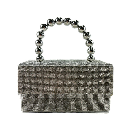 Load image into Gallery viewer, BellaK Silver Pearl Handle Full Crystal Evening Bag
