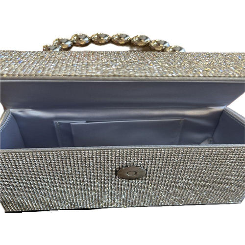 Load image into Gallery viewer, BellaK Silver Pearl Handle Full Crystal Evening Bag
