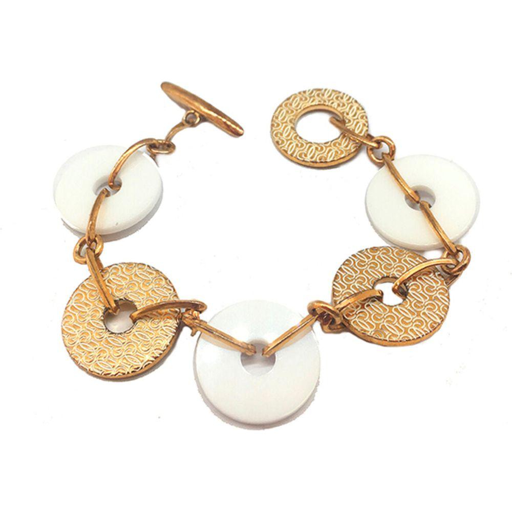 Ladies'Bracelet Guess CWB10902 Ceramic Golden Steel White Steel/Ceramic (21 cm)-0