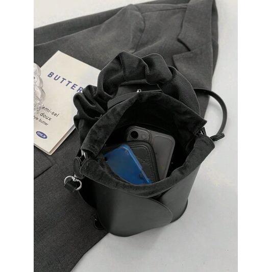 Designer Handbag: PU Leather Drawstring Bucket Bag