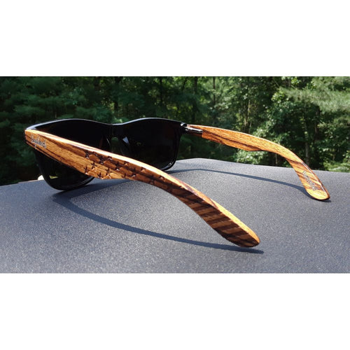 Load image into Gallery viewer, Zebrawood Sunglasses, Stars and Bars With Wooden Case, Polarized,
