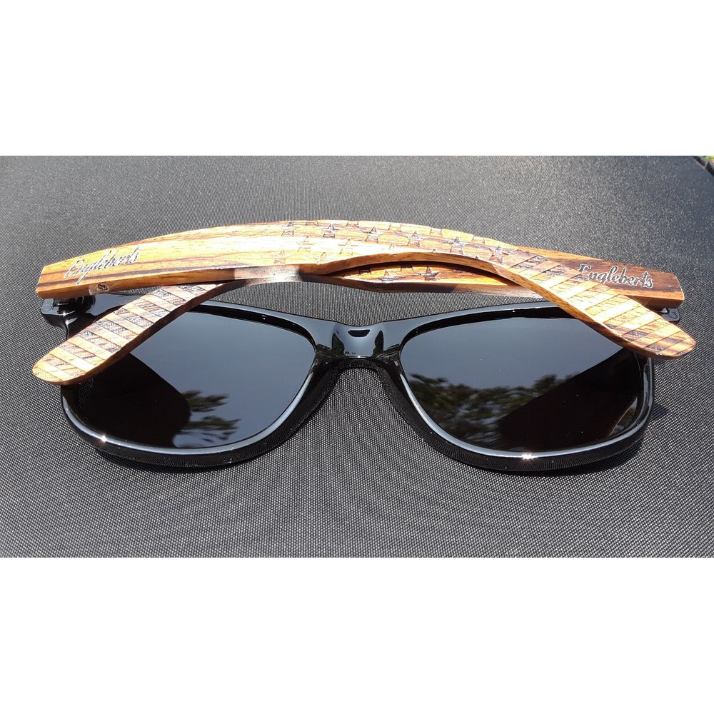 Zebrawood Sunglasses, Stars and Bars With Wooden Case, Polarized,