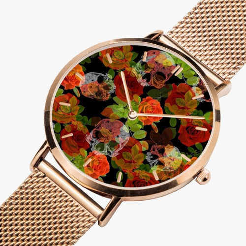 Load image into Gallery viewer, Jacki Easlick Floral Skulls Ultra-thin Stainless Steel Quartz Watch
