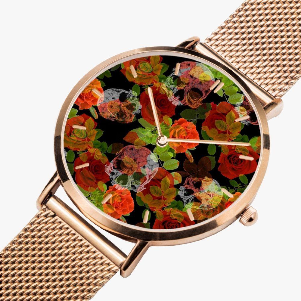 Jacki Easlick Floral Skulls Ultra-thin Stainless Steel Quartz Watch