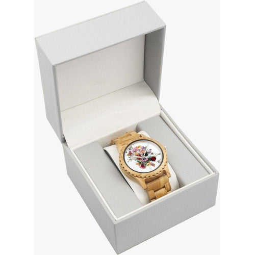 Load image into Gallery viewer, Jacki Easlick Floral Skull Italian Olive Lumber Wooden Watch
