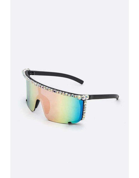 Rhinestone Shield Inspired Statement Sunglasses