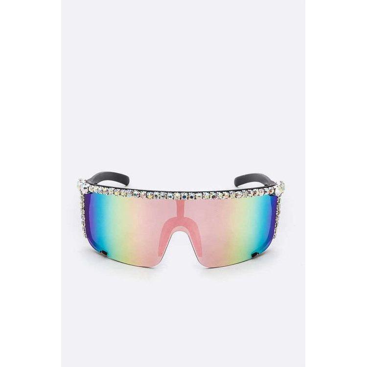 Rhinestone Shield Inspired Statement Sunglasses