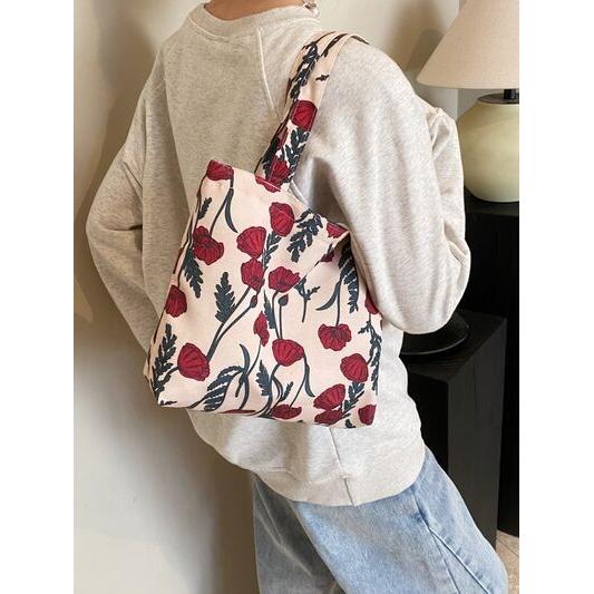 Elegant Printed Canvas Handbag with Zipper