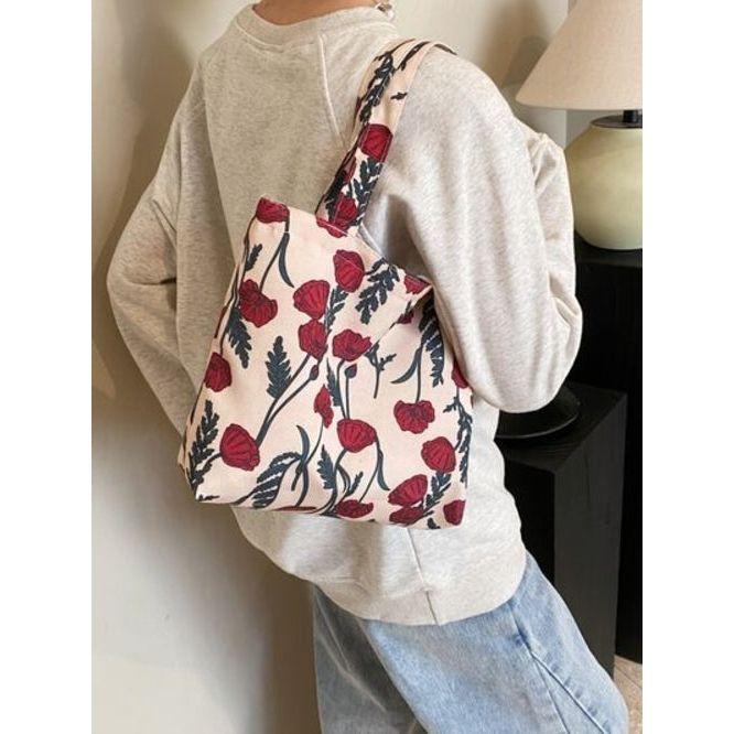 Elegant Printed Canvas Handbag with Zipper