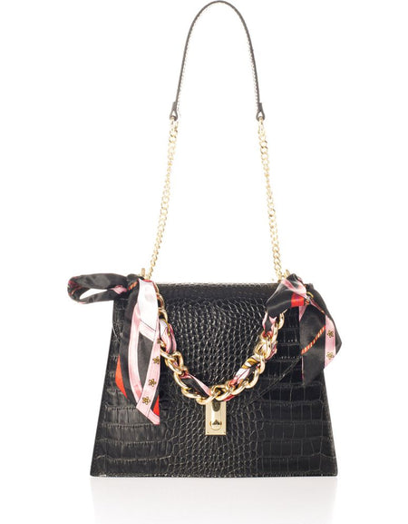 AYLA BLACK: Exquisite Crocco Embossed Calfskin Handbag