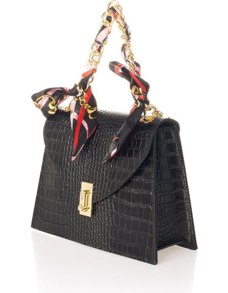 AYLA BLACK: Exquisite Crocco Embossed Calfskin Handbag