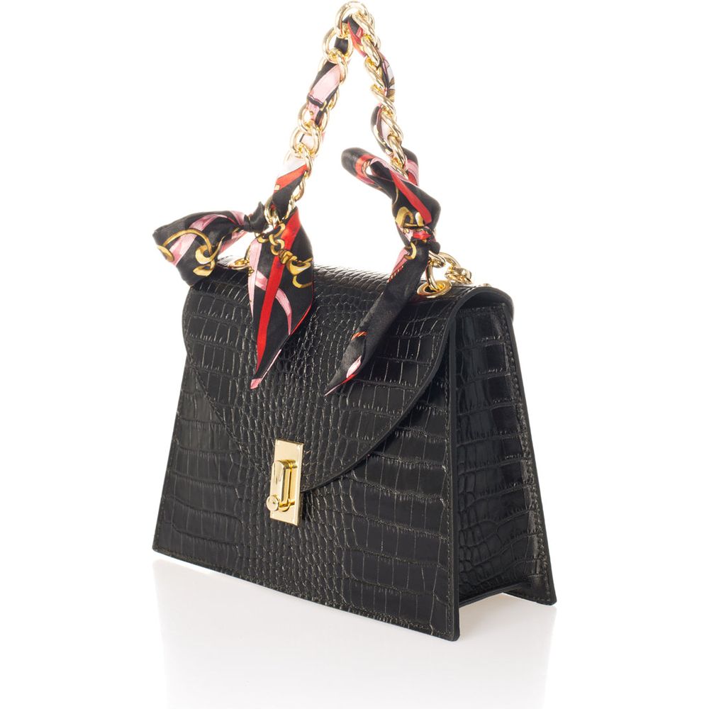 AYLA BLACK: Exquisite Crocco Embossed Calfskin Handbag