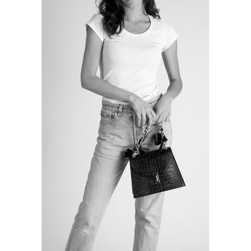 Load image into Gallery viewer, AYLA BLACK: Exquisite Crocco Embossed Calfskin Handbag
