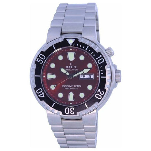 Load image into Gallery viewer, Ratio FreeDiver Red Dial Stainless Steel Quartz Watch - 1000M Men&#39;s Timepiece
