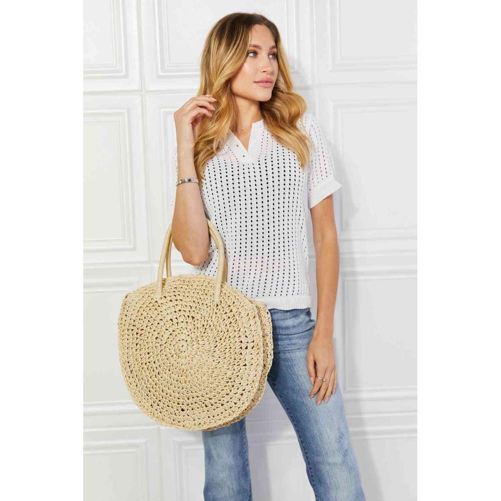 Justin Taylor Beach Date Straw Rattan Handbag in Ivory