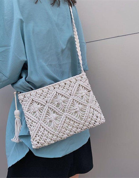 Woven Female Hollow Tassel Straw Handbag