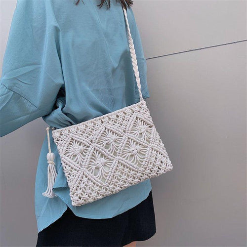 Load image into Gallery viewer, Woven Female Hollow Tassel Straw Handbag
